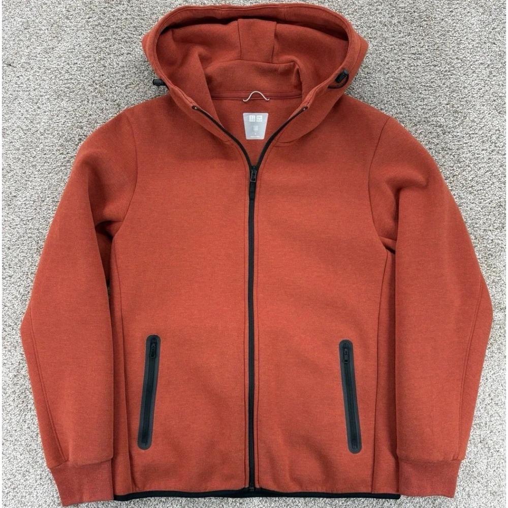 Uniqlo Full Zip Hoodie Mens M Burnt Orange Ultra Stretch Dry Sweat Zip Pockets